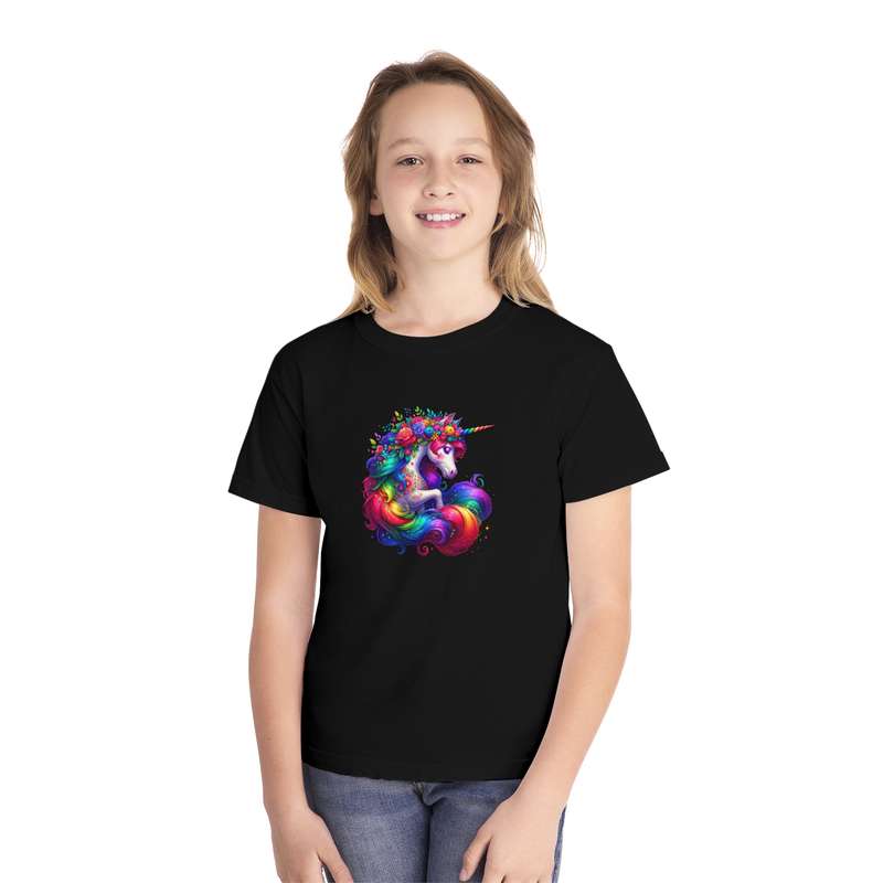 Kids Unicorn with Rainbow Mane & Floral Body Tee  Available in Pink and Black