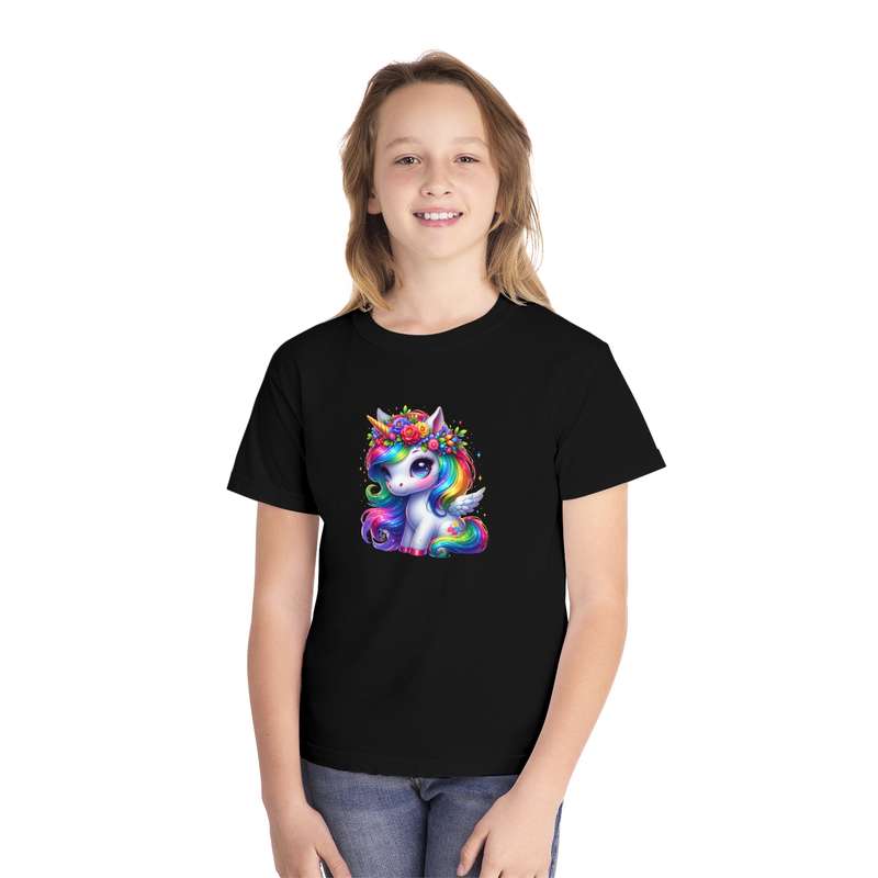 Kids Unicorn Pegasus with Flower Details Tee  Available in Pink and Black