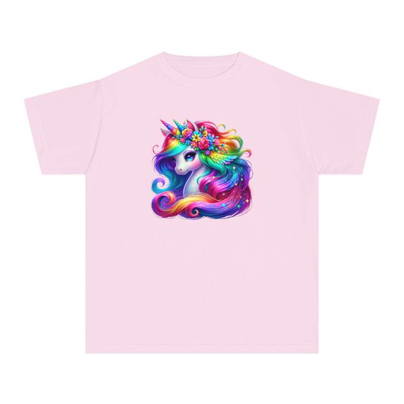 Kids Unicorn Bicorn with Rainbow Mane & Floral Crown Tee  Available in Pink and Black