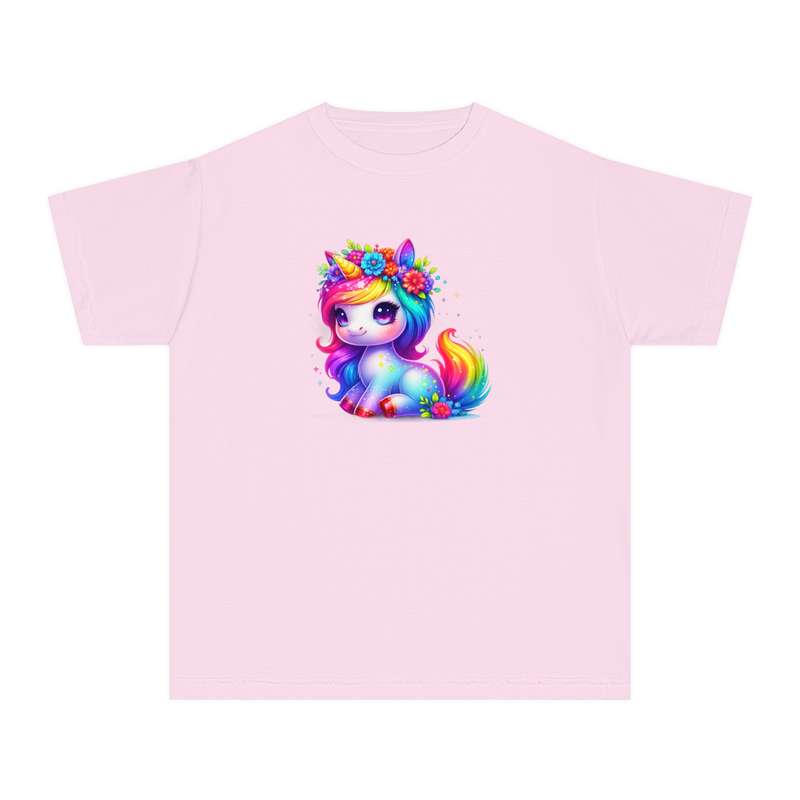 Kids Sitting Unicorn with Colourful Mane and Hooves Tee  Available in Pink and Black