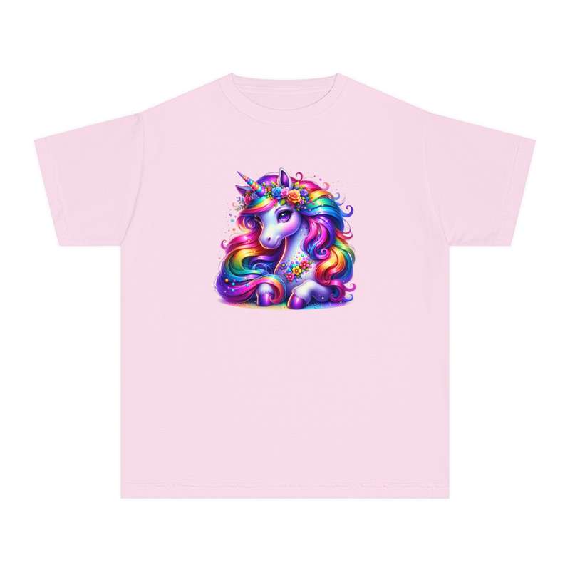 Kids Unicorn Rainbow Mane Tee with Flower details  Available in Pink and Black