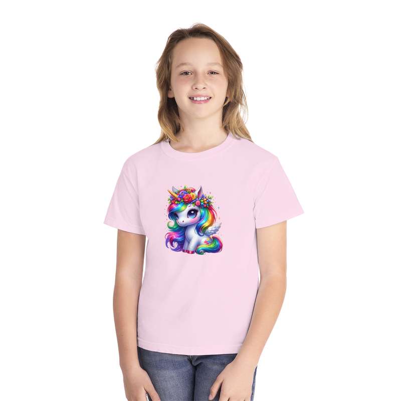 Kids Unicorn Pegasus with Flower Details Tee  Available in Pink and Black