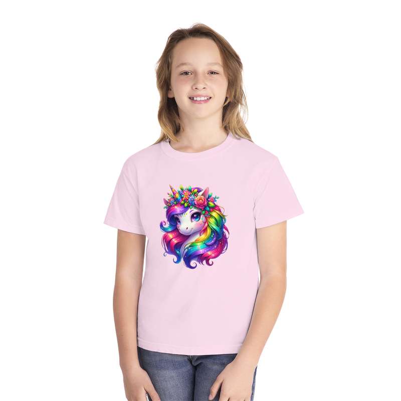 Kids Flower Crown Rainbow Unicorn Tee  Available in Pink and Black