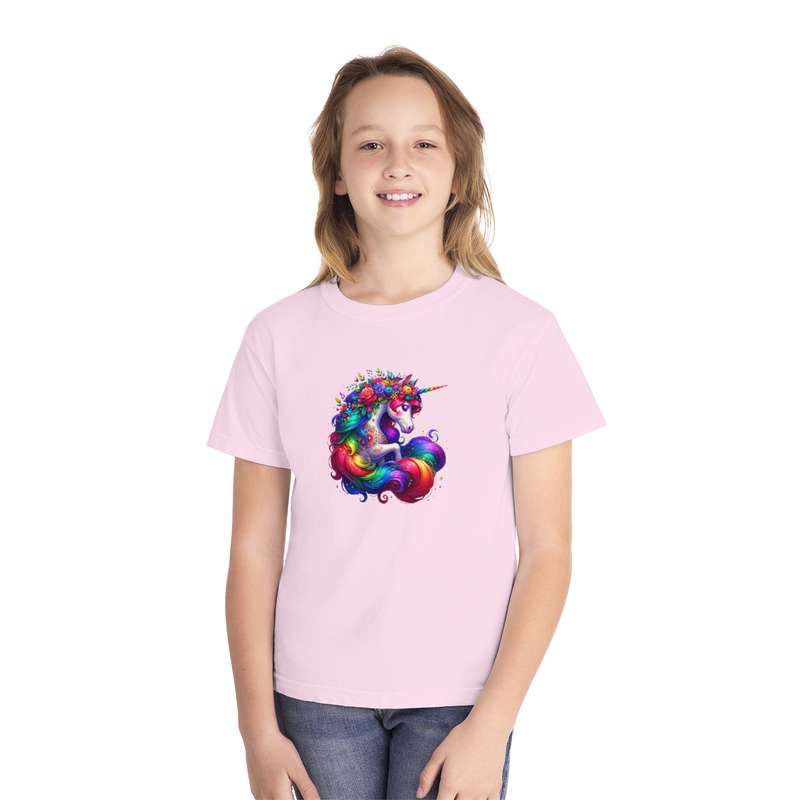 Kids Unicorn with Rainbow Mane & Floral Body Tee  Available in Pink and Black