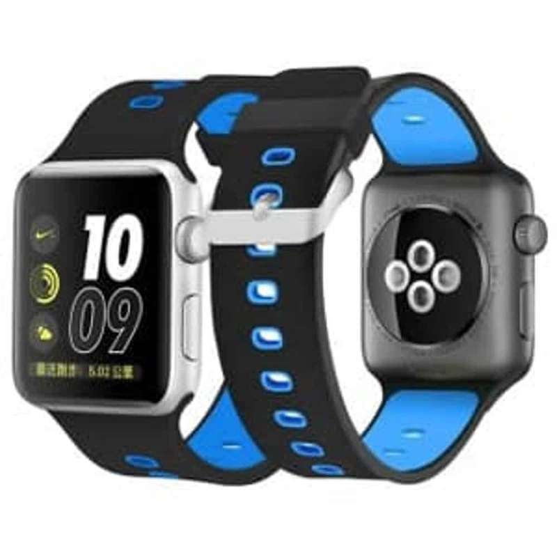 Perforated Silicone Strap for 38/40/41mm Apple Watch - Black & Blue
