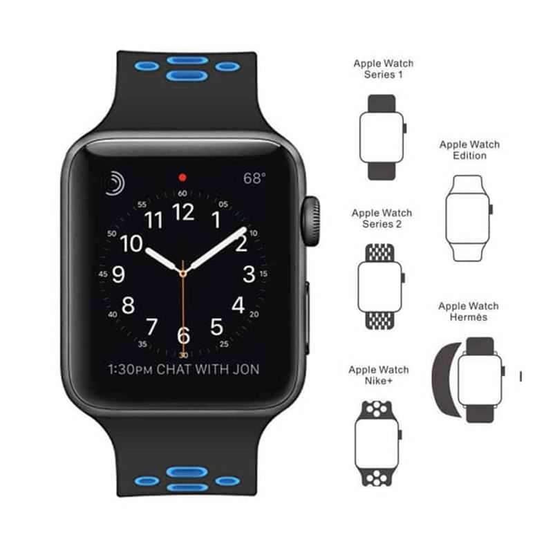Perforated Silicone Strap for 38/40/41mm Apple Watch - Black & Blue