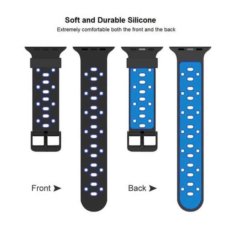 Perforated Silicone Strap for 38/40/41mm Apple Watch - Black & Blue