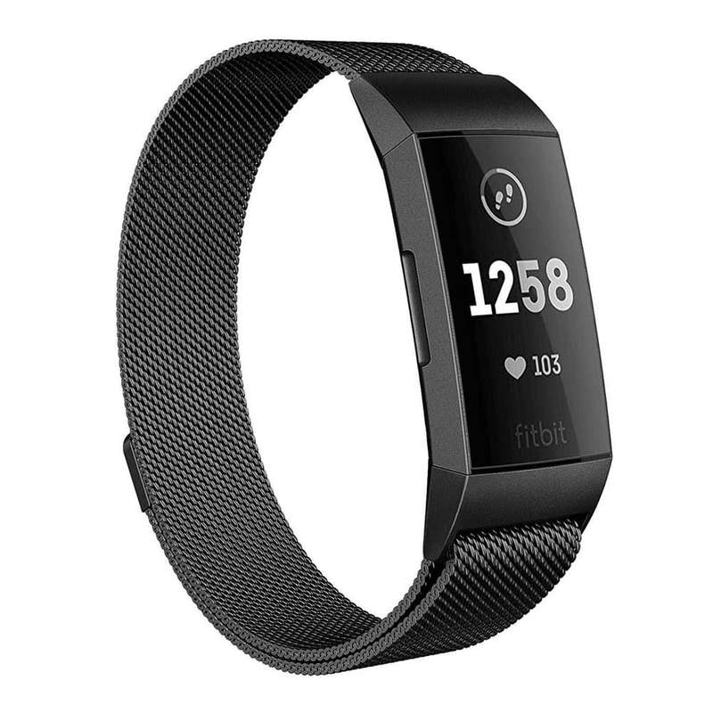 Stainless Steel Milanese Loop Strap Fitbit Charge 3/4, Sense S/M - Black