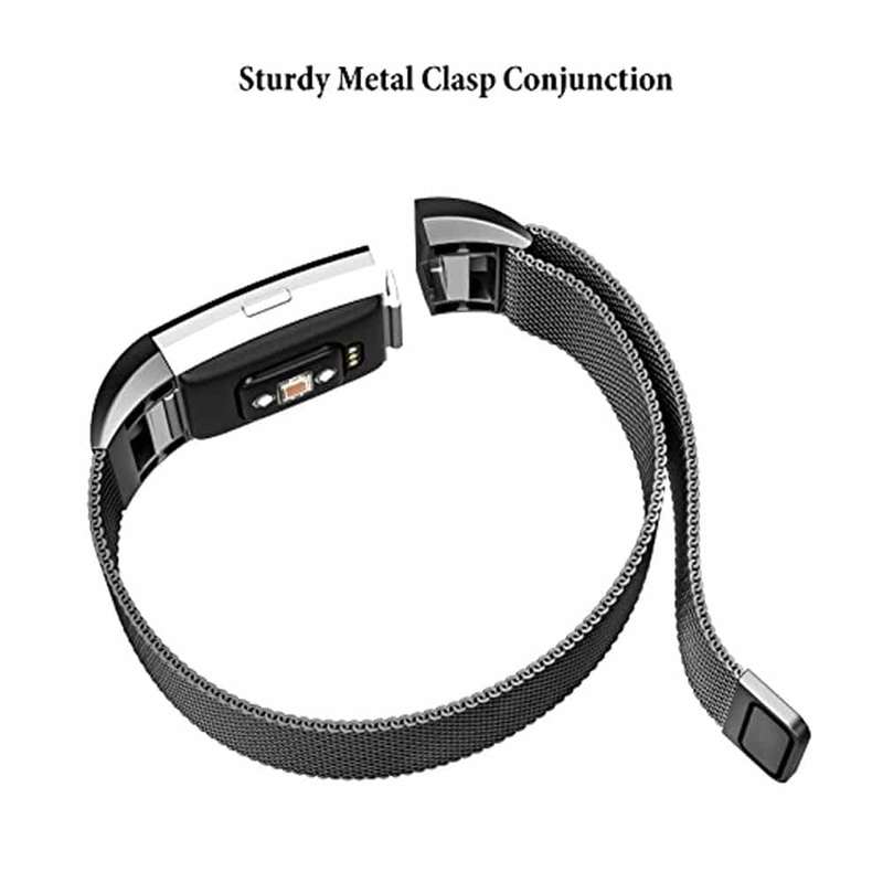 Stainless Steel Milanese Loop Strap for Fitbit Charge 2 S/M - Black