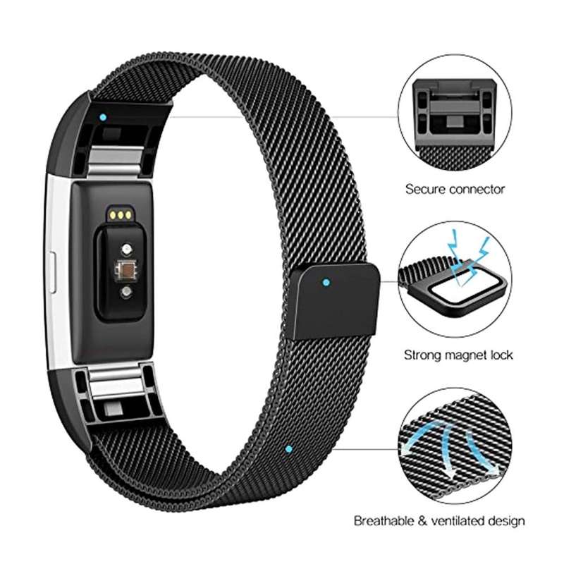Stainless Steel Milanese Loop Strap for Fitbit Charge 2 S/M - Black