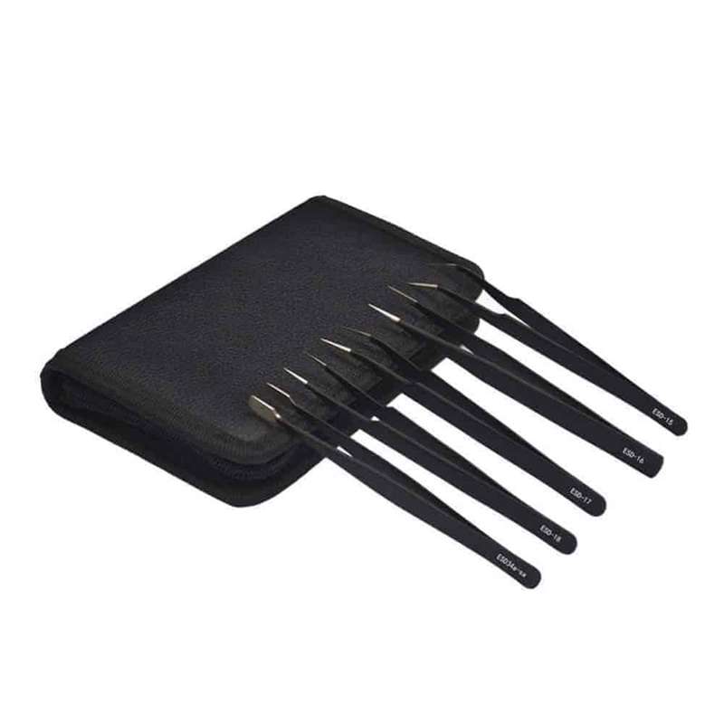 10-Piece Stainless Steel Anti-Static/Corrosion Precision Tweezer Set
