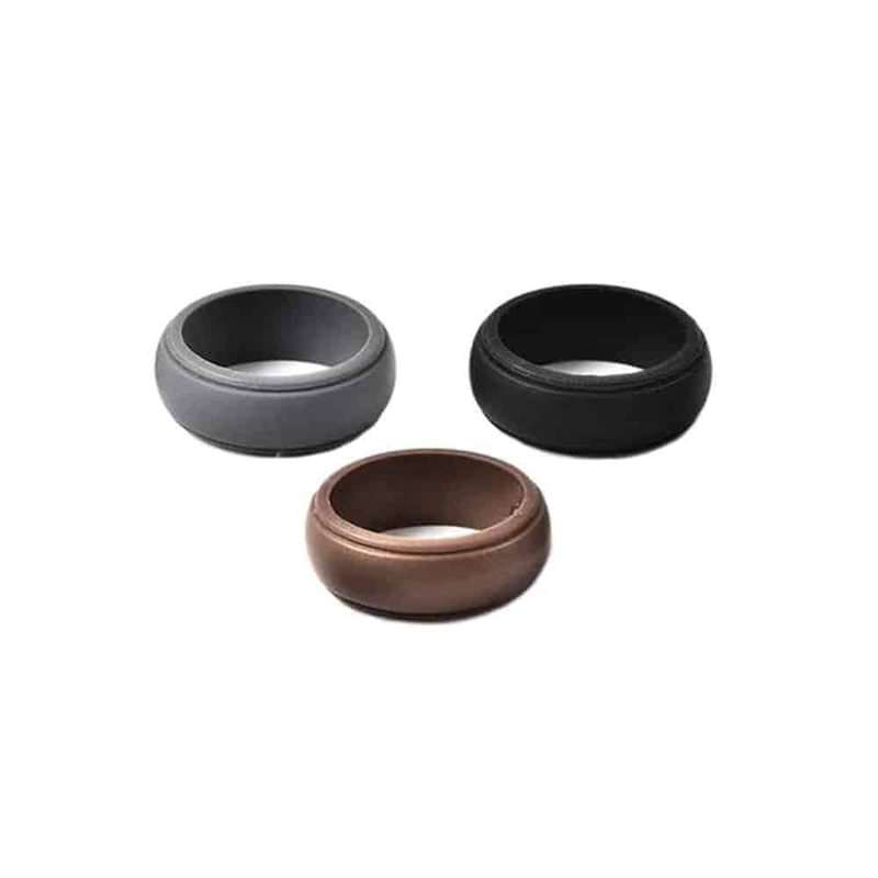 Men's Wedding/Commitment/Exercise Silicone Rings (4-Pack ) Black, Grey, Brown (size 7/O)