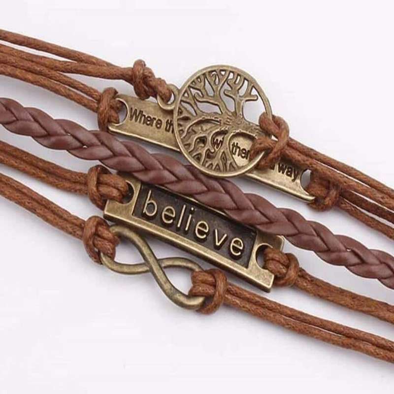 Unisex Layered Vegan Leather Tree of Life Bracelet- L/XL