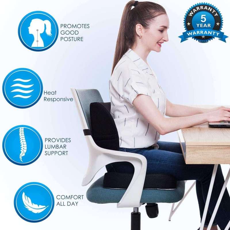 Car Home Office Chair Lumbar Support Memory Foam Cushions Combo