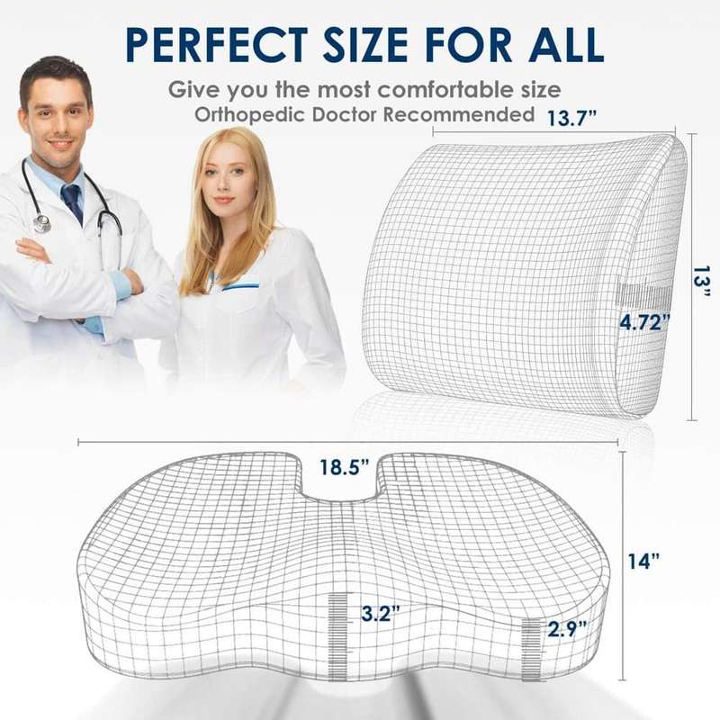 Car Home Office Chair Lumbar Support Memory Foam Cushions Combo
