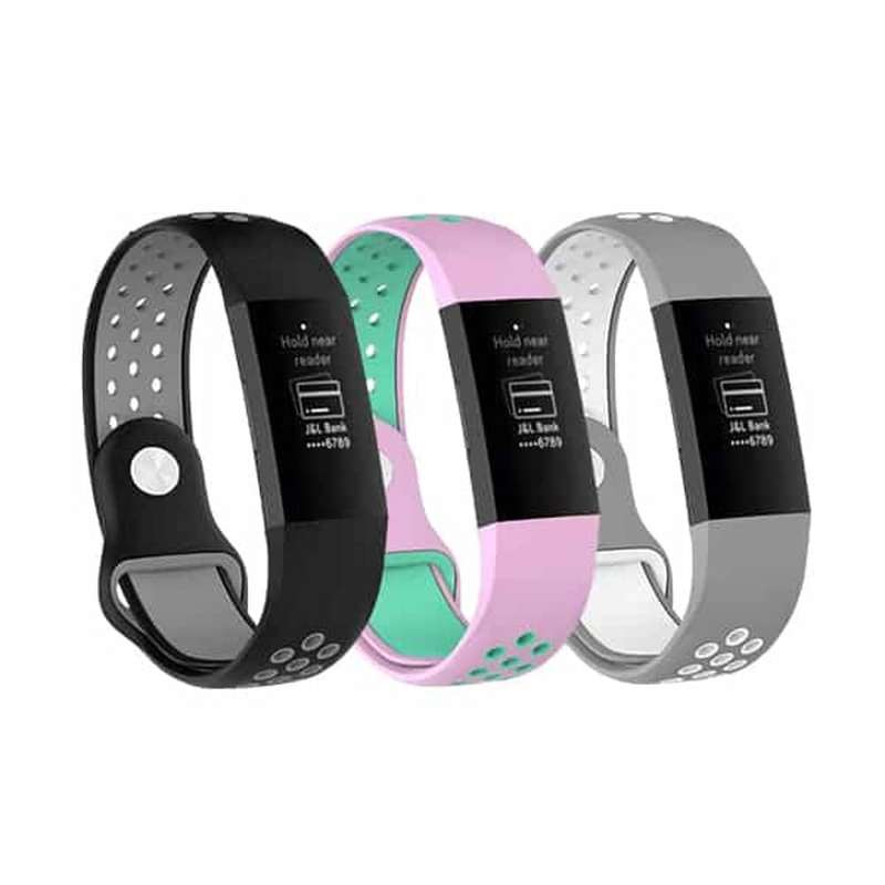 Silicone Band for Fitbit Charge 3(M/L) - Black+Grey
