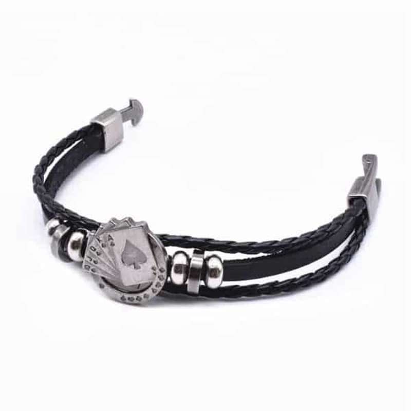 Killer Deals Unisex Braided Vegan Leather Playing Card Charm Bracelet- S/M