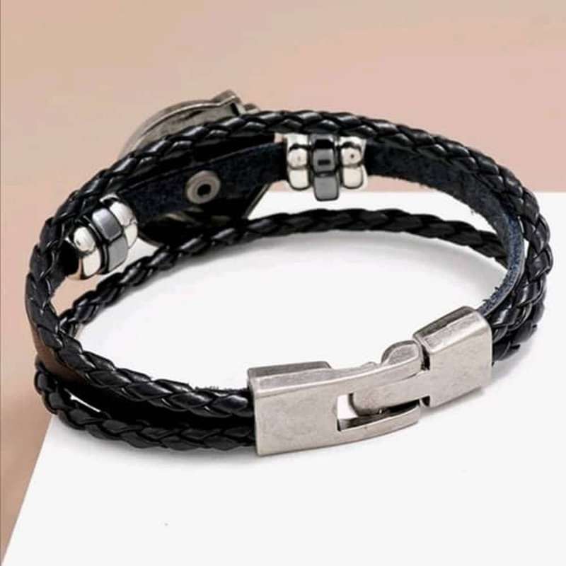 Killer Deals Unisex Braided Vegan Leather Playing Card Charm Bracelet- S/M