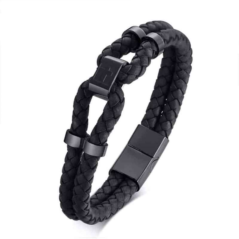 Double Layered Genuine Leather Bracelet w/ Cross Detail- M/L