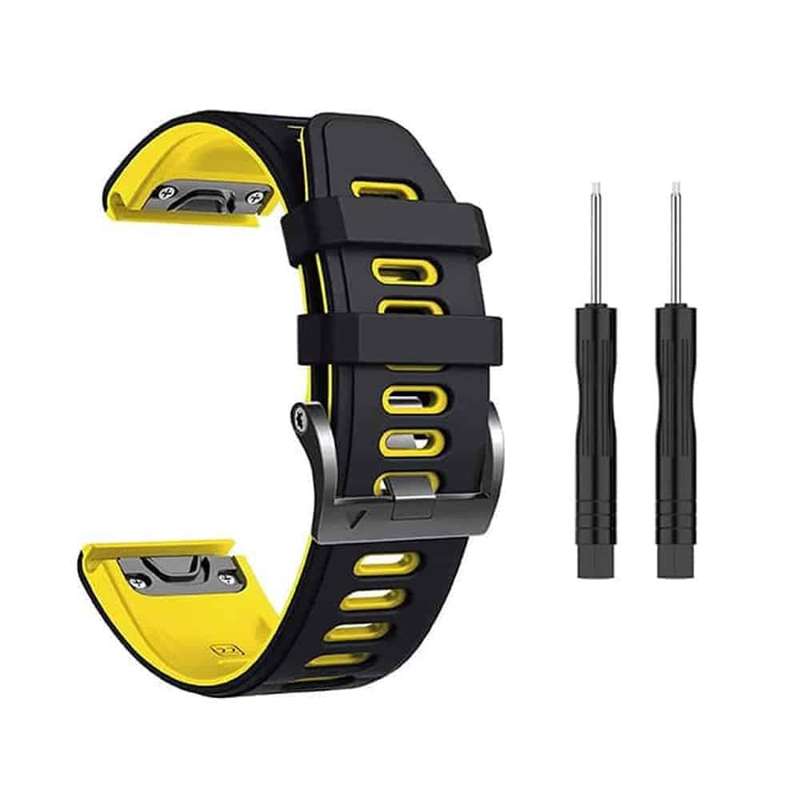 Quick Release Silicone band for Garmin Fenix 5/6/935/945/S60 (22mm) Black+Yellow