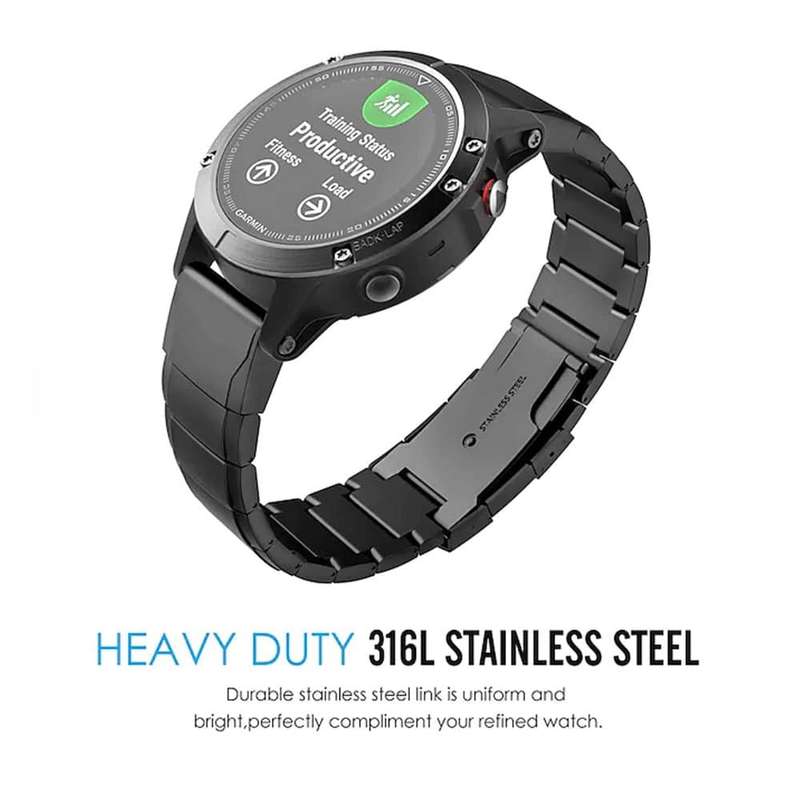 22mm Stainless Steel Strap w/ Tool for Garmin Fenix 5- Black