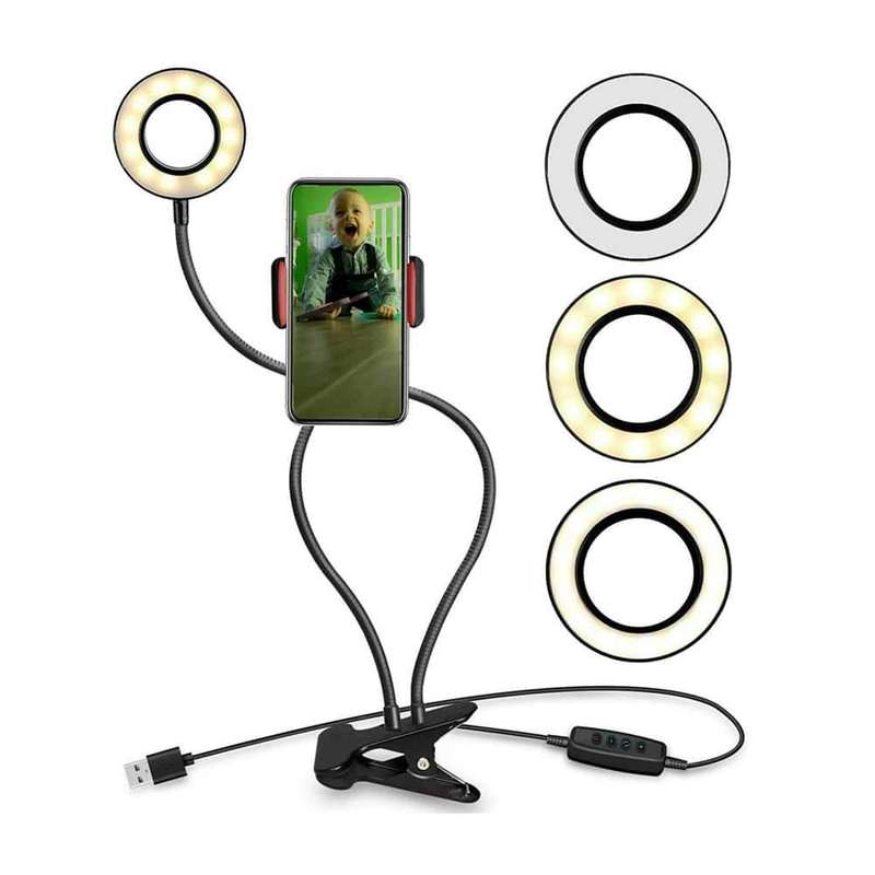 Selfie/ TikTok/ Vlog Clamp-On LED Ring Light & Phone Holder