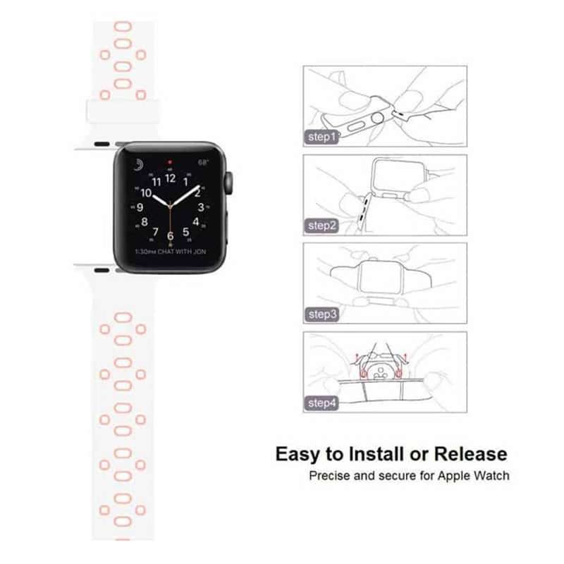 Silicone Strap for 38/40/41mm Apple Watch- White & Pink