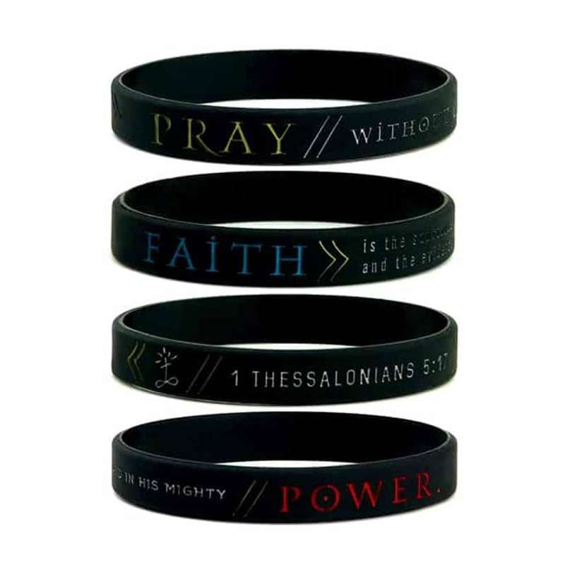 Killer Deals Faith, Power, & Pray Unisex Bible Silicone Wristbands (6 Pack)