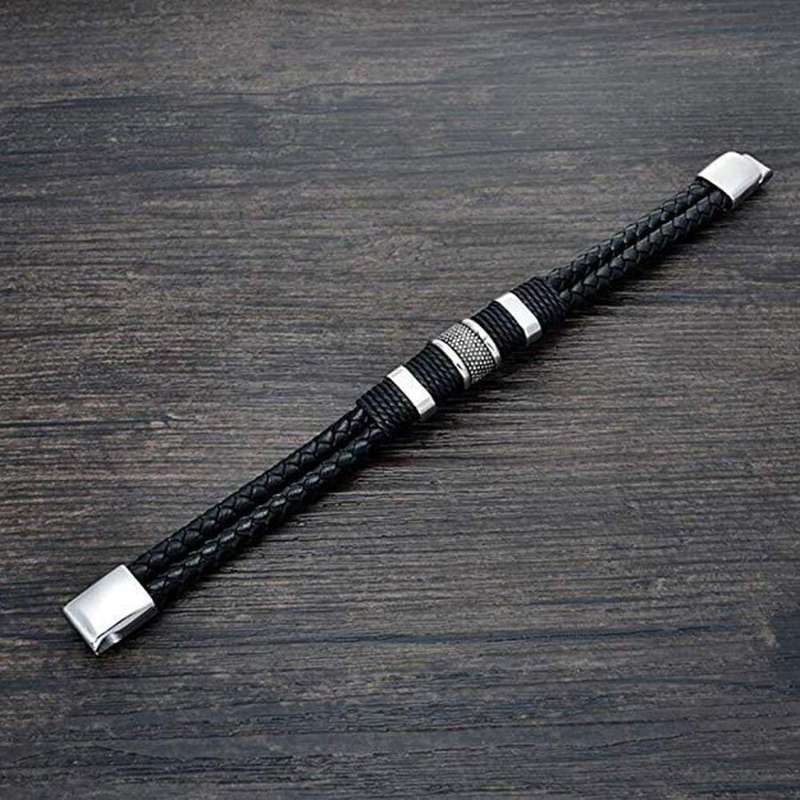 Killer Deals Unisex PU Vegan Leather Stainless Steel Bracelet- M/L