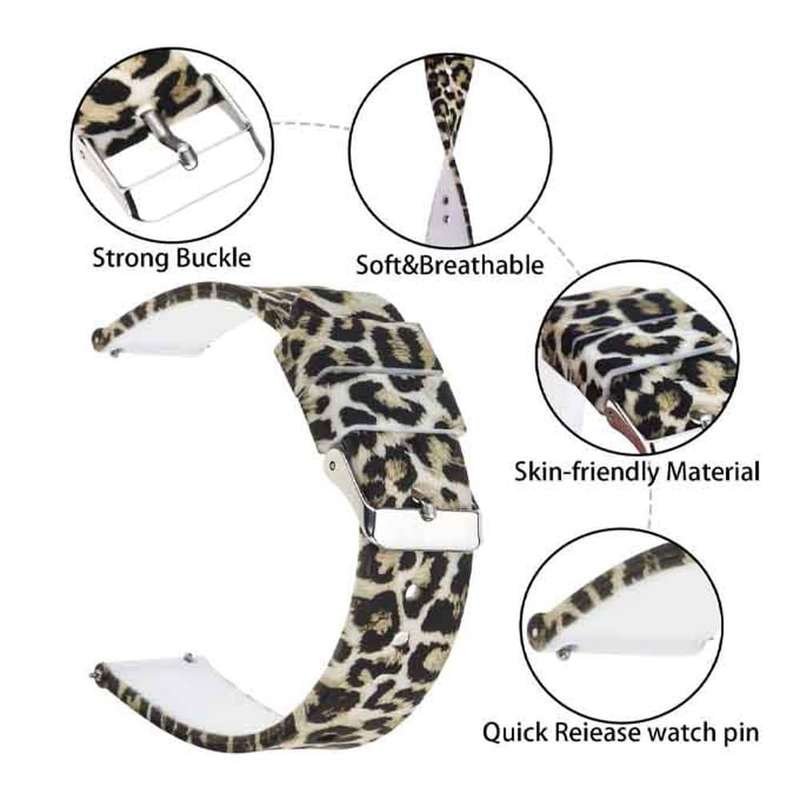 18mm Universal Watch Silicone Strap for Garmin/ Fossil/ Huawei- Leopard