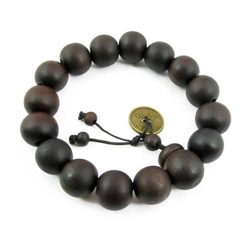 Unisex Large 15mm Wooden Bead Bracelet - Dark Brown