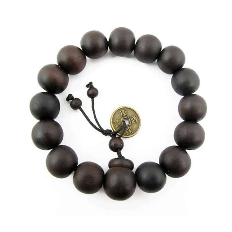 Unisex Large 15mm Wooden Bead Bracelet - Dark Brown