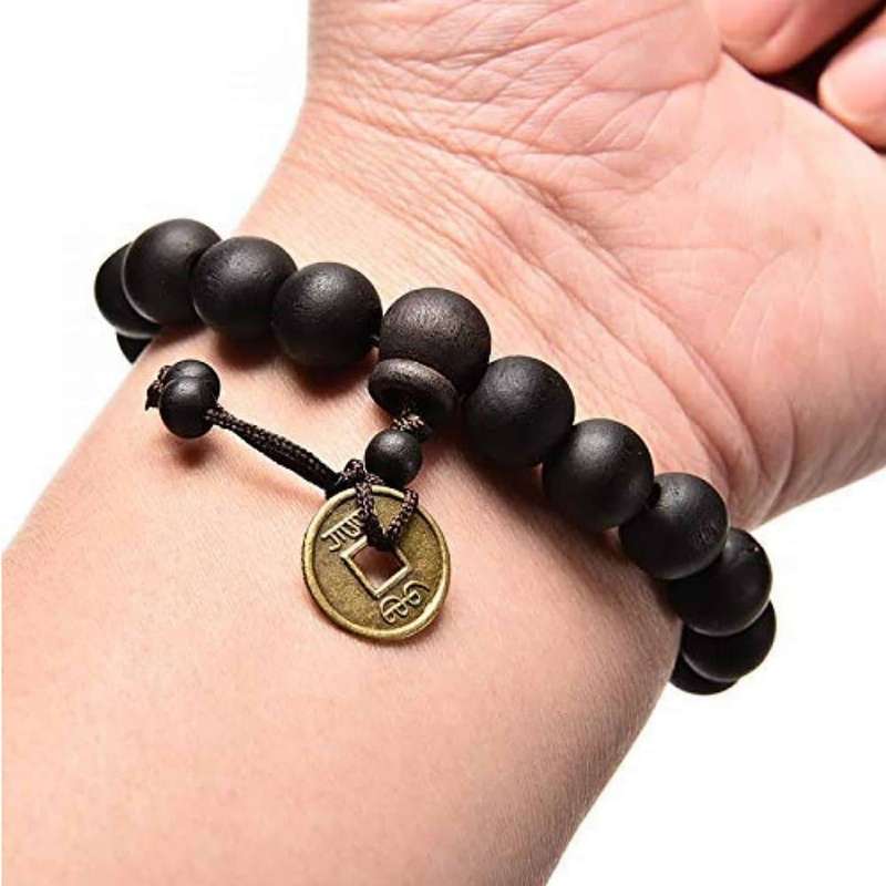Unisex Large 15mm Wooden Bead Bracelet - Dark Brown