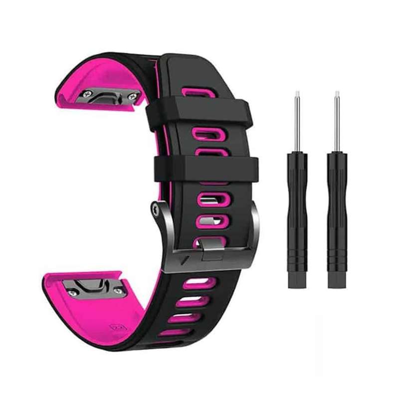 Quick Release Silicone band for Garmin Fenix 5/6/935/945/S60 (22mm) Black+pink