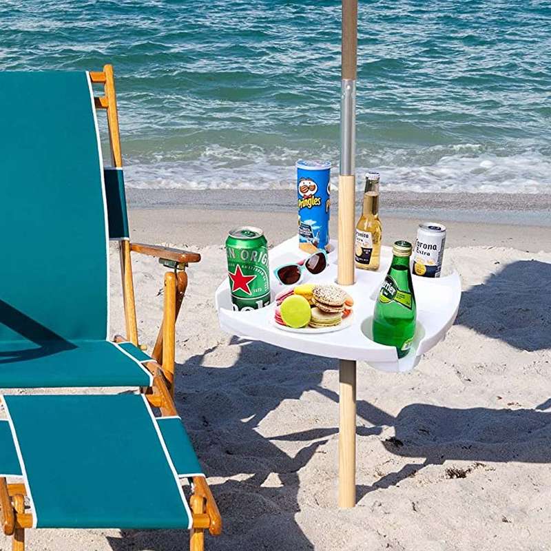 Beach Umbrella Holder Anchor Screw Stake & Snack Cup Holder Tray