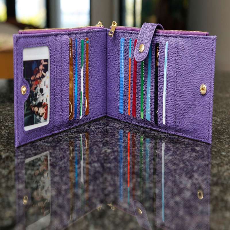 Womens Wallet RFID Blocking Bifold Multi Card Case Wallet with Zipper Pocket Crosshatch - Light Blue