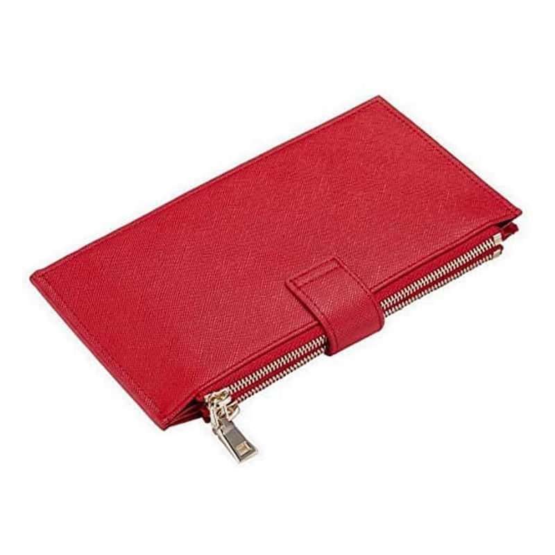 Womens Wallet RFID Blocking Bifold Multi Card Case Wallet with Zipper Pocket Crosshatch - Red