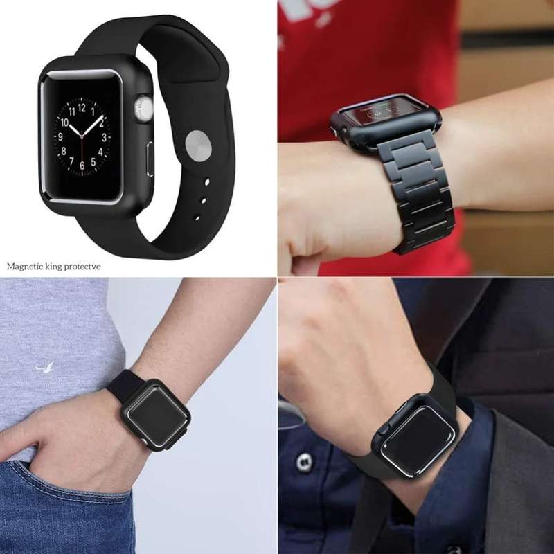 Killer Deals Magnetic Aluminium Case for 42mm Apple Watch- Silver Black 2 Pack