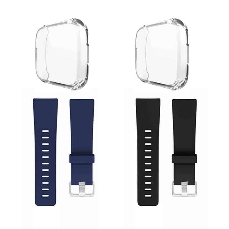 Silicone Strap for Fitbit Versa (S/M) (Black) and Soft Full Face Screen Protector - Combo