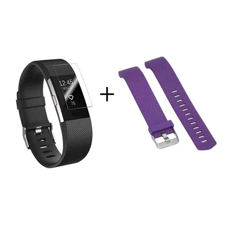 Fitbit Charge 2 silicone strap (S-M/purple) + TPU case (clear) Combo