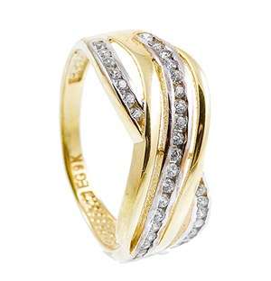 9KT Yellow Gold Cubic X Over Pave Dress Ring