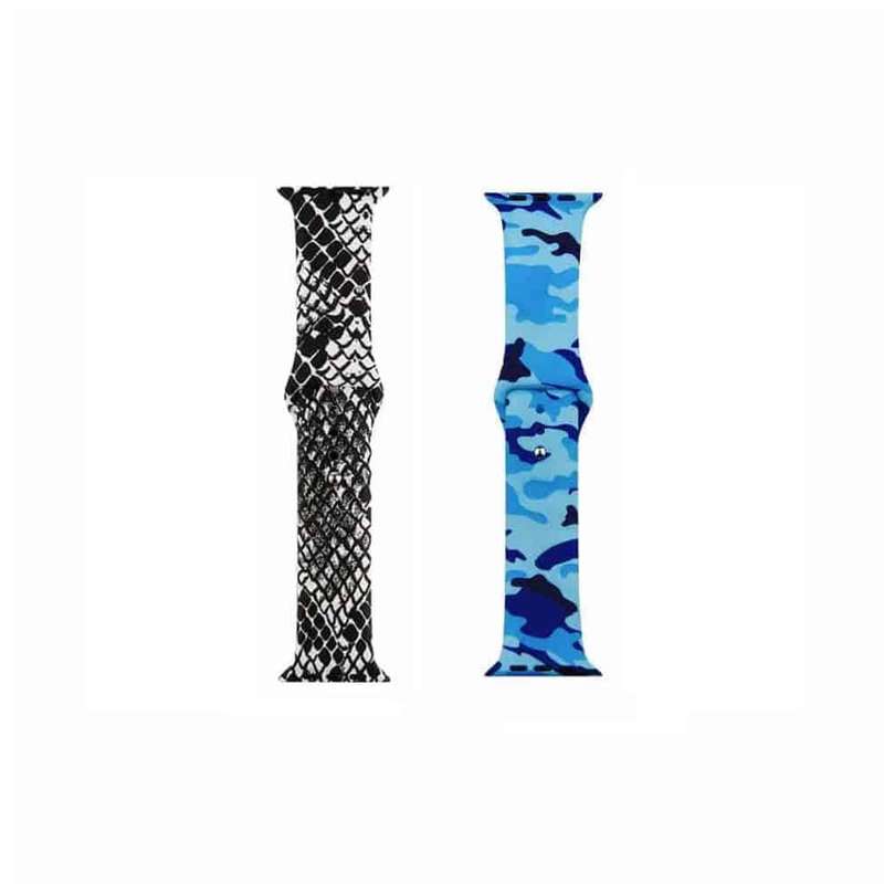 Killer Deals Silicone Strap for 38/40/41mm Apple Watch- Snake Skin & Camo Blue- S/M & M/L 2 Pack