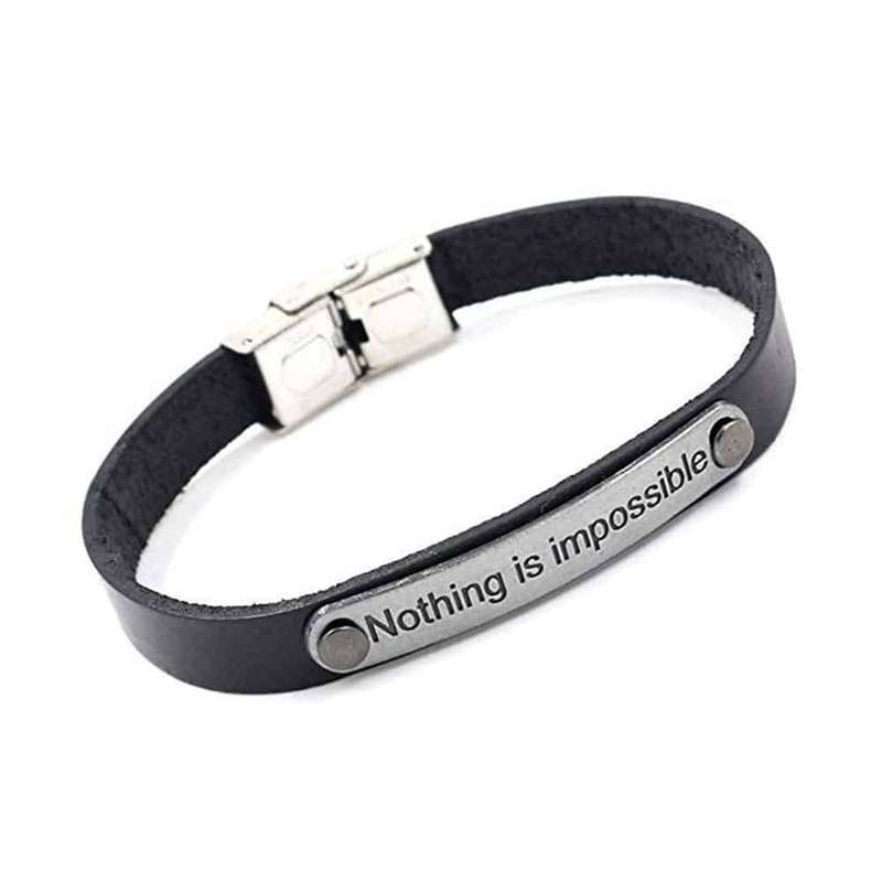 Killer Deals Unisex "Nothing Is Impossible" PU Vegan Leather Bracelet- M/L