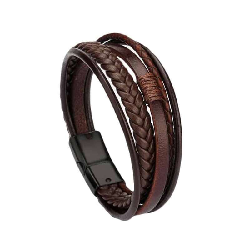 Multi-strand Black PU Vegan Leather Bracelet (M/L)Size:21.5cm