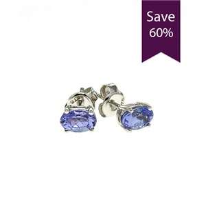 9kt White Gold 0,95ct Claw Oval Tanzanite Studs