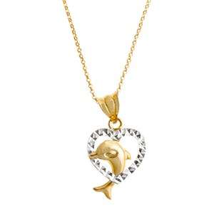 9ct Yellow Gold Dolphin Heart Necklace