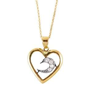 9ct Yellow Gold Open Heart Dolphin Necklace