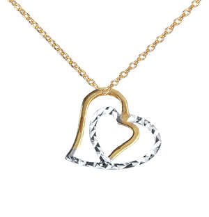 9KT Yellow And White Double Open Heart Pendant