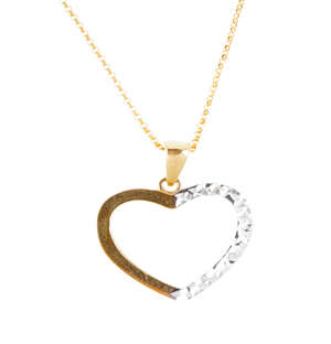 9KT Yellow And White Diamond Cut Heart Necklace