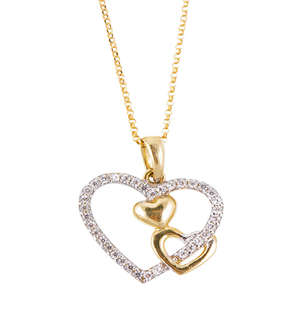 9KT Pave Yellow Gold Triple Heart Necklace